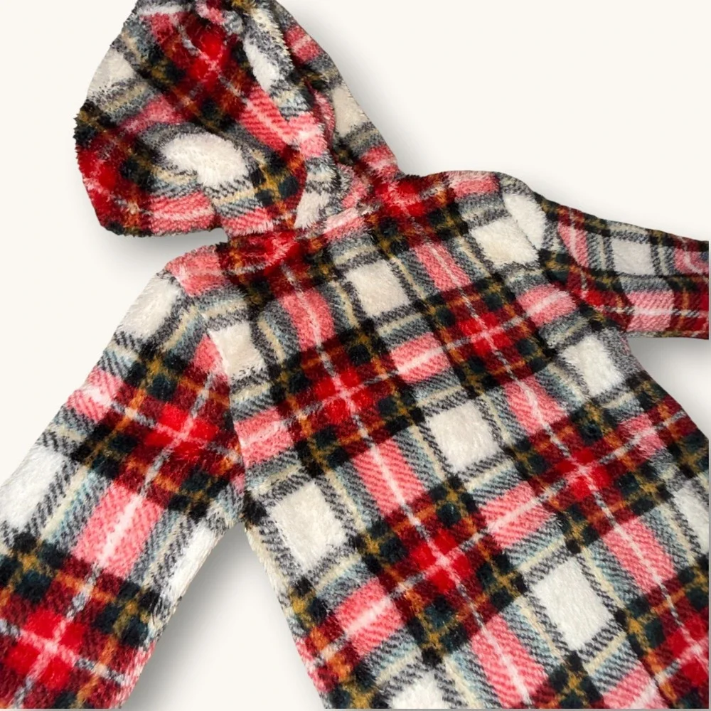Old Navy Toddler Fleece Red Green Plaid Bear Ear Hooded‎ Jacket Zip Up Size 5T